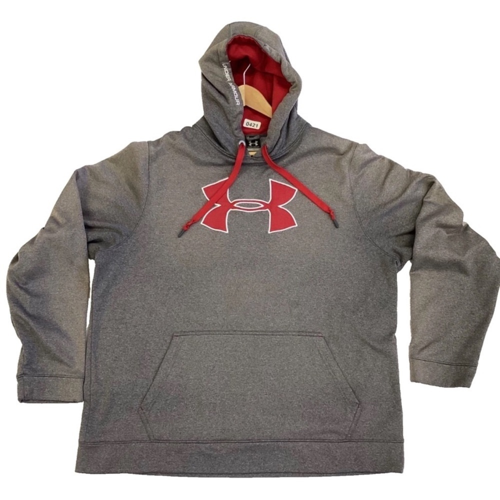 Under Armour Men’s Storm Hoodie Gray Red Logo Pullover Sweatshirt Size XL